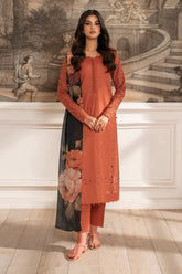IZNIK - 3PC DHANAK EMBROIDERED SHIRT WITH TWILL PRINTED SHAWL AND TROUSER - HZG2268